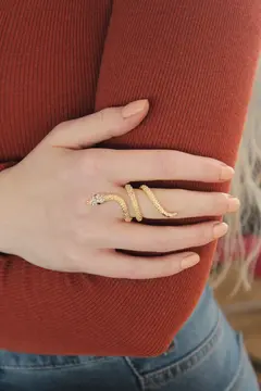 Ayarlanabilir Gold Renk Zirkon Taşlı Yılan Yüzük 5886
