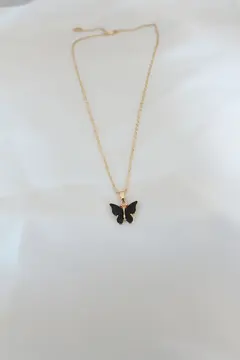 Gold Kaplama Siyah Renkli Sedefli Kelebek Kolye 5886
