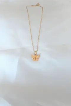 Gold Kaplama Sarı Renk Sedefli Kelebek Kolye 5886