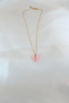 Gold Kaplama Pembe Sedefli Kelebek Kolye 5886