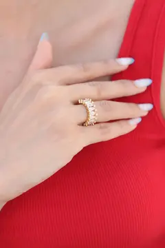 Zirkon Taşlı Baget Gold Renk Kadın Yüzük 5886