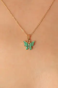 Gold Yeşil Renk Kelebek Figür Kadın Kolye 5886