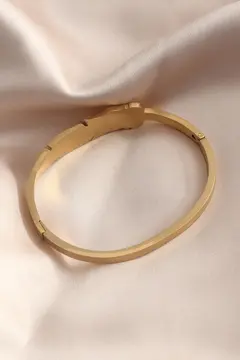Gold Renk Yaprak Model Zirkon Taş Detay Kelepçe Kadın Bileklik 5886