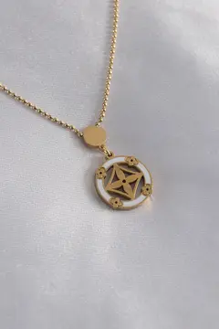 316L Çelik Gold Renk Çiçek Figür Kadın Kolye 5886
