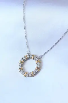 316L Çelik Gümüş Renk Zirkon Taşlı Gold Detay Xoxo Kadın Kolye 5886