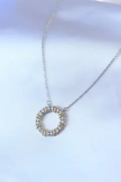 316L Çelik Gümüş Renk Zirkon Taşlı Gold Detay Xoxo Kadın Kolye 5886