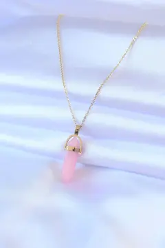 316L Çelik Gold Renk Kristal Pembe Taş Model Kadın kolye 5886