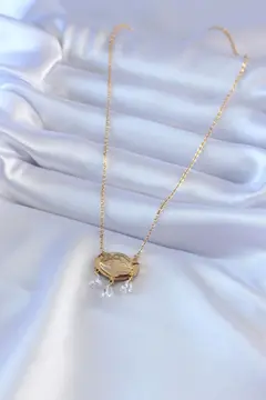 316L Çelik Gold Renk Lotus Model Zirkon Taşlı Kadın Kolye 5886