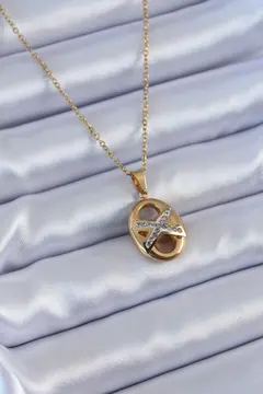 316L Çelik Gold Renk Zirkon Taşlı Kadın Kolye 5886