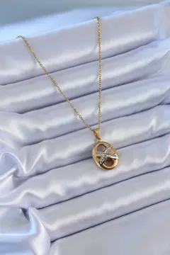 316L Çelik Gold Renk Zirkon Taşlı Kadın Kolye 5886