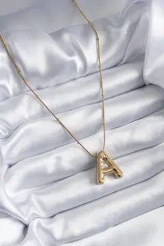 316L Çelik Gold Renk Bubble "A" Harf Model Kadın Kolye 5886
