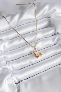 316L Çelik Gold Renk Hilal Kedi Model Zirkon Taşlı Detay Kadın Kolye 5886