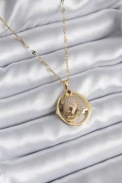 316L Çelik Gold Renk Zirkon Taşlı Jaguar Model Kadın Kolye 5886