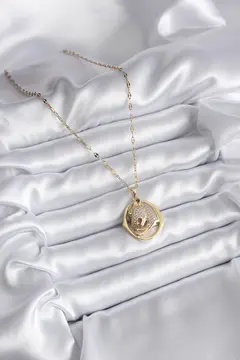316L Çelik Gold Renk Zirkon Taşlı Jaguar Model Kadın Kolye 5886