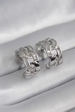 Pirinç Gümüş Renk Zirkon Taşlı Zincir Model Kadın Küpe 5886
