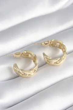 Pirinç Gold Renk Zirkon Taş Detay Zincir Model Kadın Küpe 5886