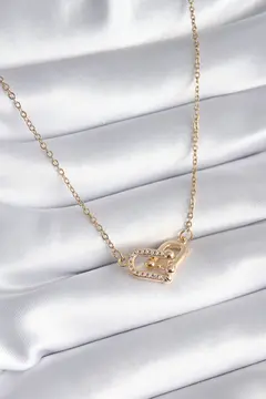 316L Çelik Gold Renk Zirkon Taşlı Model Kadın Kolye 5886