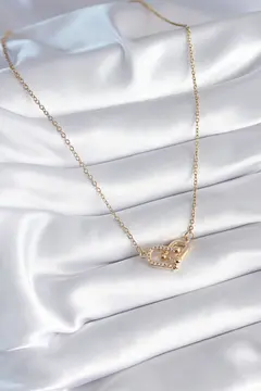 316L Çelik Gold Renk Zirkon Taşlı Model Kadın Kolye 5886