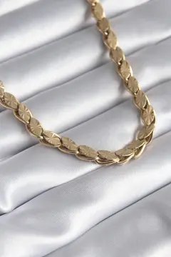 316L Çelik Gold Renk Lazer Kesim Arpa Zincir Model Kadın Kolye 5886
