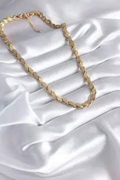 316L Çelik Gold Renk Lazer Kesim Arpa Zincir Model Kadın Kolye 5886