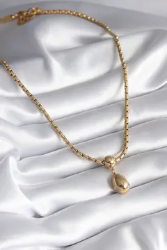 316L Çelik Gold Renk Yılan Sırtı Zincir Model Damla Sallantı Kadın Kolye 5886