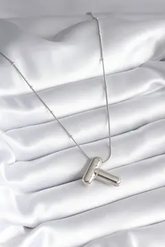 316L Çelik Gümüş Renk Bubble "T" Harf Model Kadın Kolye 5886