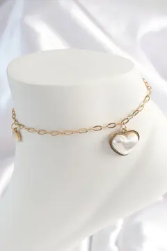 316L Çelik Gold Renk Zincir Model 3D İnci Kalp Model Kadın HalHal 5886