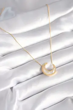 316L Çelik Gold Renk Beyaz Sedefli Hilal Model Kadın Kolye 5886