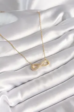 316L Çelik Gold Renk Zincir Zirkon Taşlı Sonsuzluk Model Kadın Kolye 5886