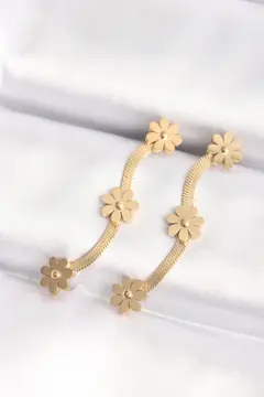 316L Çelik Gold Renk İtalyan Zincir Papatya Küpe 5886