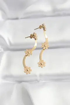 316L Çelik Gold Renk İtalyan Zincir Papatya Küpe 5886