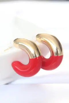 CCB Kırmızı Gold Çift Renk Küpe 5886