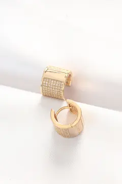 Pirinç Gold Renk Taşlı Minimal Küpe 5886