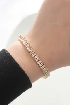 Pirinç Zirkon Taşlı Gold Renk Su Yolu Bileklik 5886