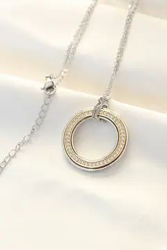 316L Çelik Zirkon Taşlı Çift Renkli Tifany Kolye 5886