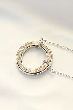 316L Çelik Zirkon Taşlı Çift Renkli Tifany Kolye 5886