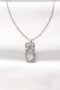 316L Çelik Silver Renk Zirkon Taşlı Kalpli Fiyonk Kolye 5886