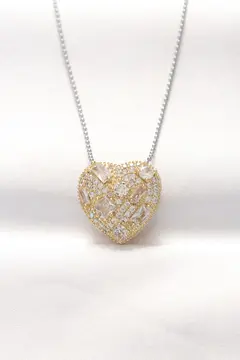 316L Çelik Çift Renk Zirkon Taşlı Kalp Kolye 5886