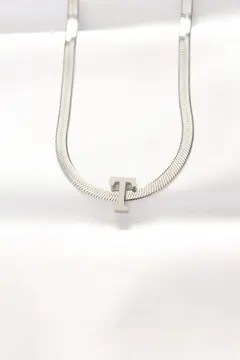 316L Çelik T Harfli Silver Renk İtalyan Zincirli Kolye 5886