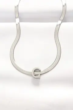 316L Çelik C Harfli Silver Renk İtalyan Zincirli Kolye 5886