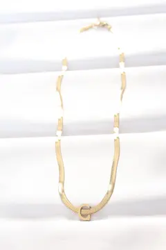 316L Çelik C Harfli Gold Renk İtalyan Zincirli Kolye 5886