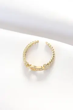 Kemer Tokası Tasarımlı Gold Renk Zirkon Taşlı Ayarlanabilir Yüzük 5886
