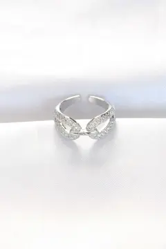 Zirkon Taşlı Silver Renk Ayarlanabilir Yüzük 5886
