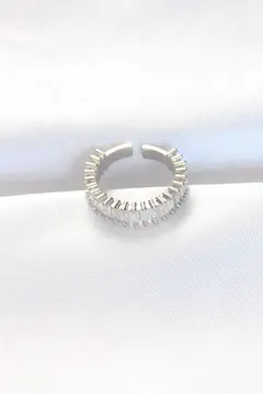 Sıralı Baget Taşlı Silver Renk Ayarlanabilir Yüzük 5886