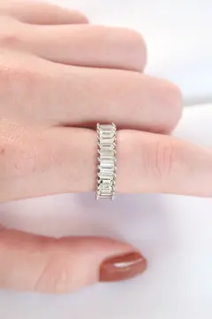 Sıralı Baget Taşlı Silver Renk Ayarlanabilir Yüzük 5886