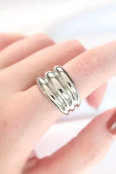Silver Renk Ayarlanabilir Çizgili Bombe Yüzük 5886