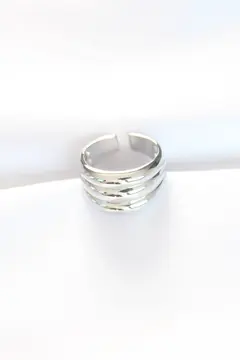 Silver Renk Ayarlanabilir Çizgili Bombe Yüzük 5886