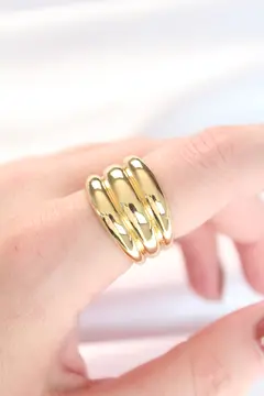 Gold Renk Ayarlanabilir Çizgili Bombe Yüzük 5886