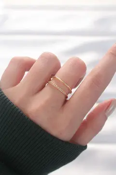 2li Görünümlü Su Yolu Tasarımlı Gold Renk Ayarlanabilir Yüzük 5886