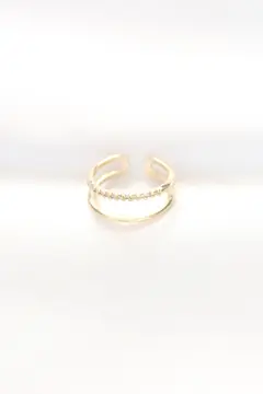 2li Görünümlü Su Yolu Tasarımlı Gold Renk Ayarlanabilir Yüzük 5886